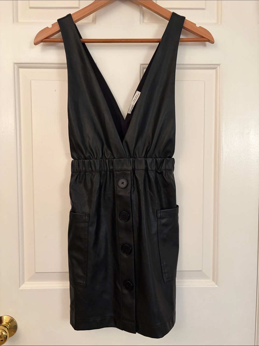 Pull&Bear Black Faux Leather Button Front Mini Dress XS